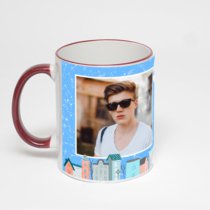 Кружка с бордовой ручкой и ободком