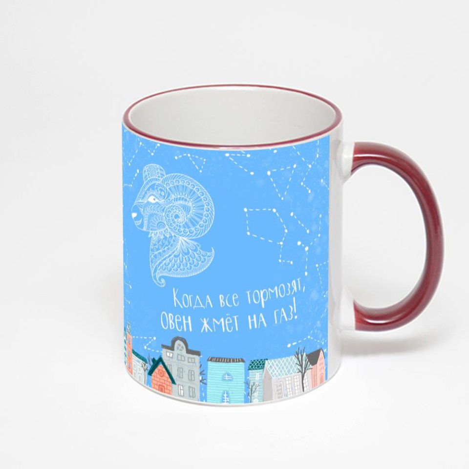 Кружка с бордовой ручкой и ободком