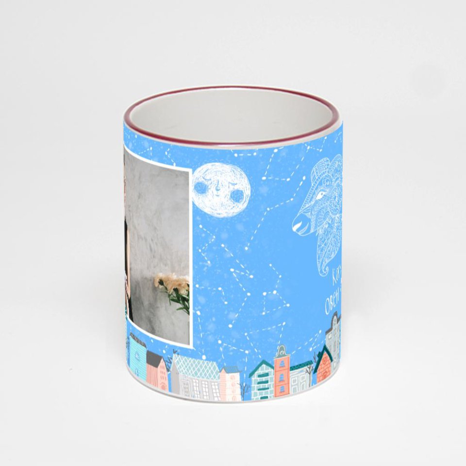 Кружка с бордовой ручкой и ободком