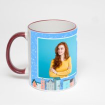 Кружка с бордовой ручкой и ободком