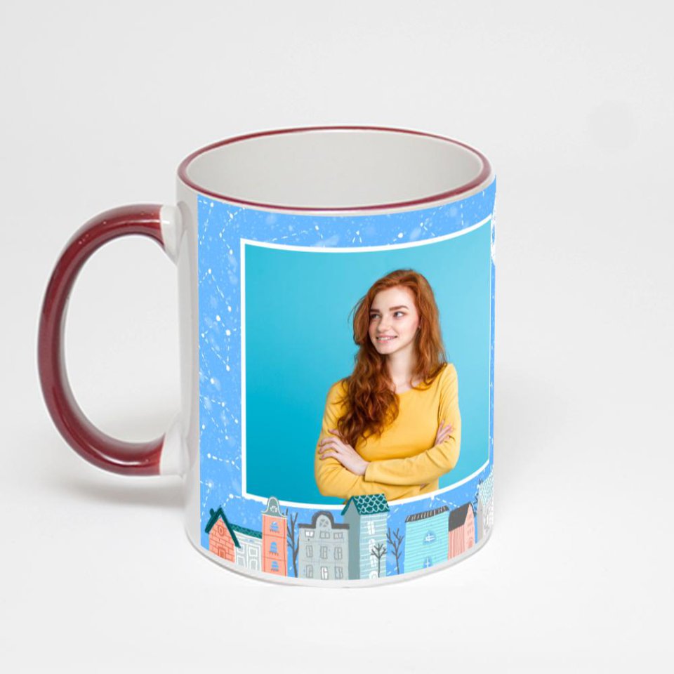 Кружка с бордовой ручкой и ободком