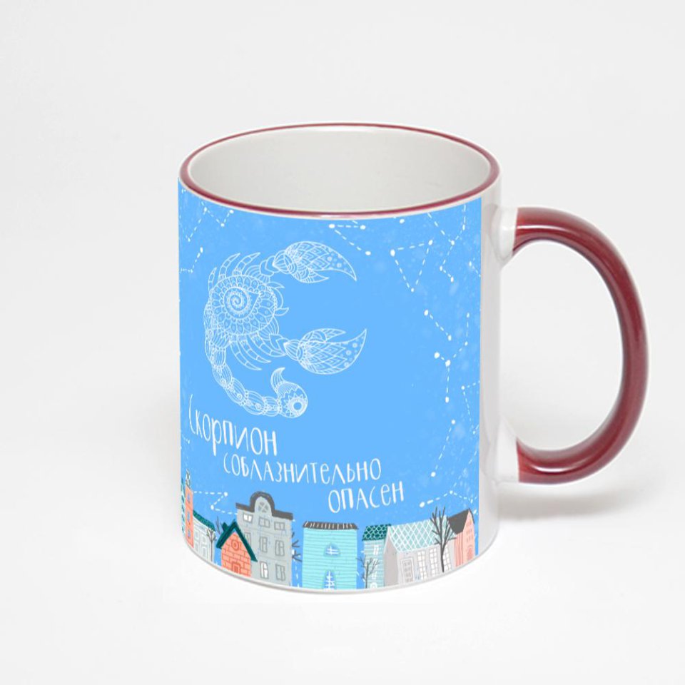 Кружка с бордовой ручкой и ободком