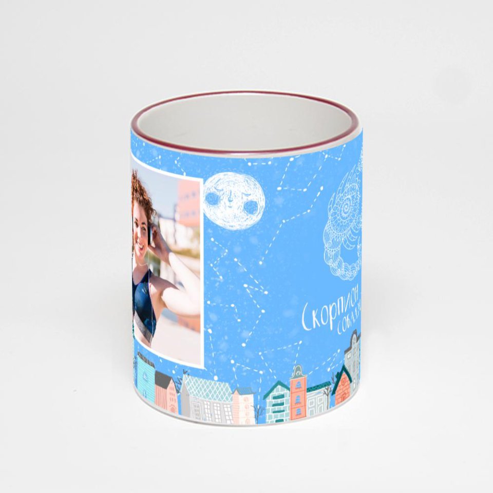 Кружка с бордовой ручкой и ободком