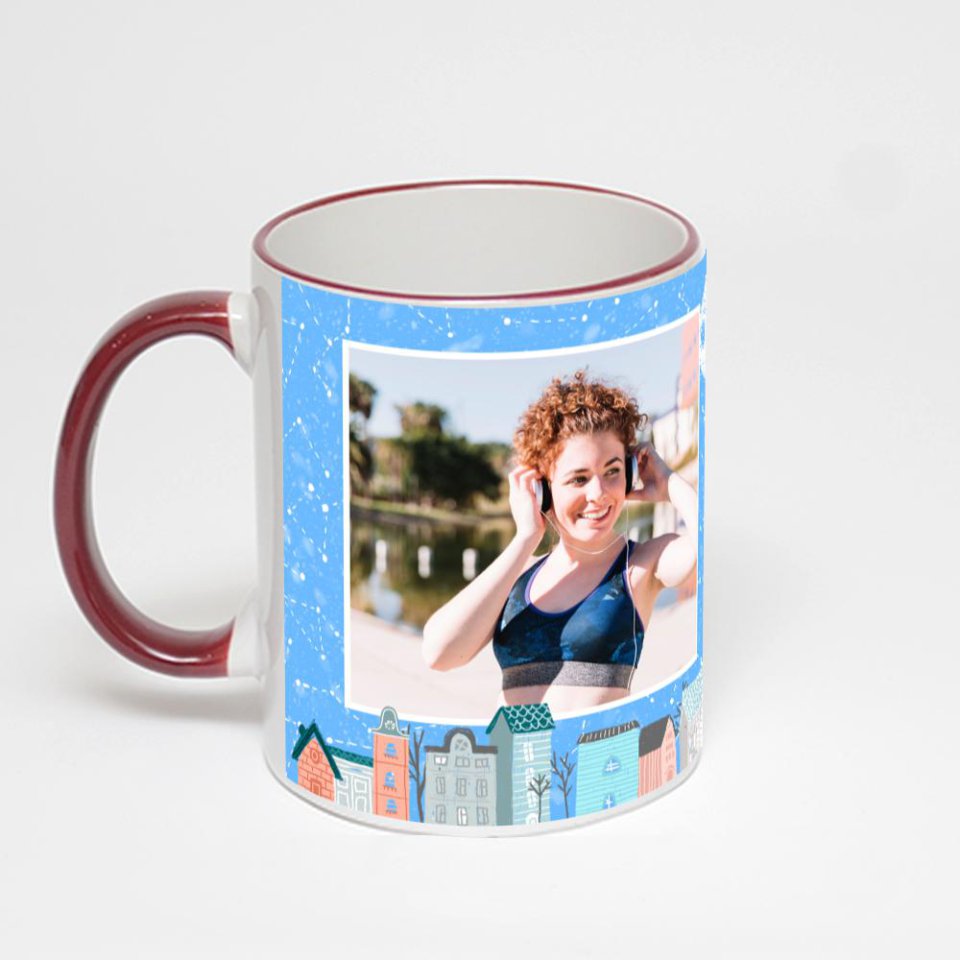 Кружка с бордовой ручкой и ободком