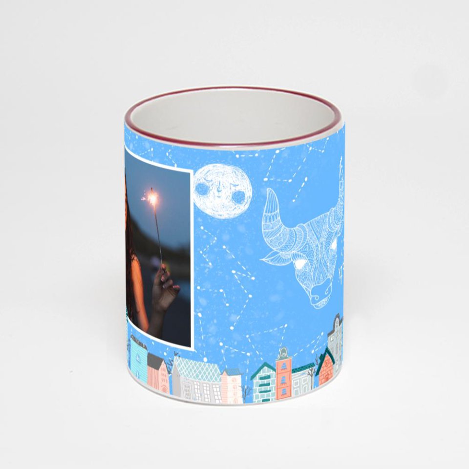 Кружка с бордовой ручкой и ободком