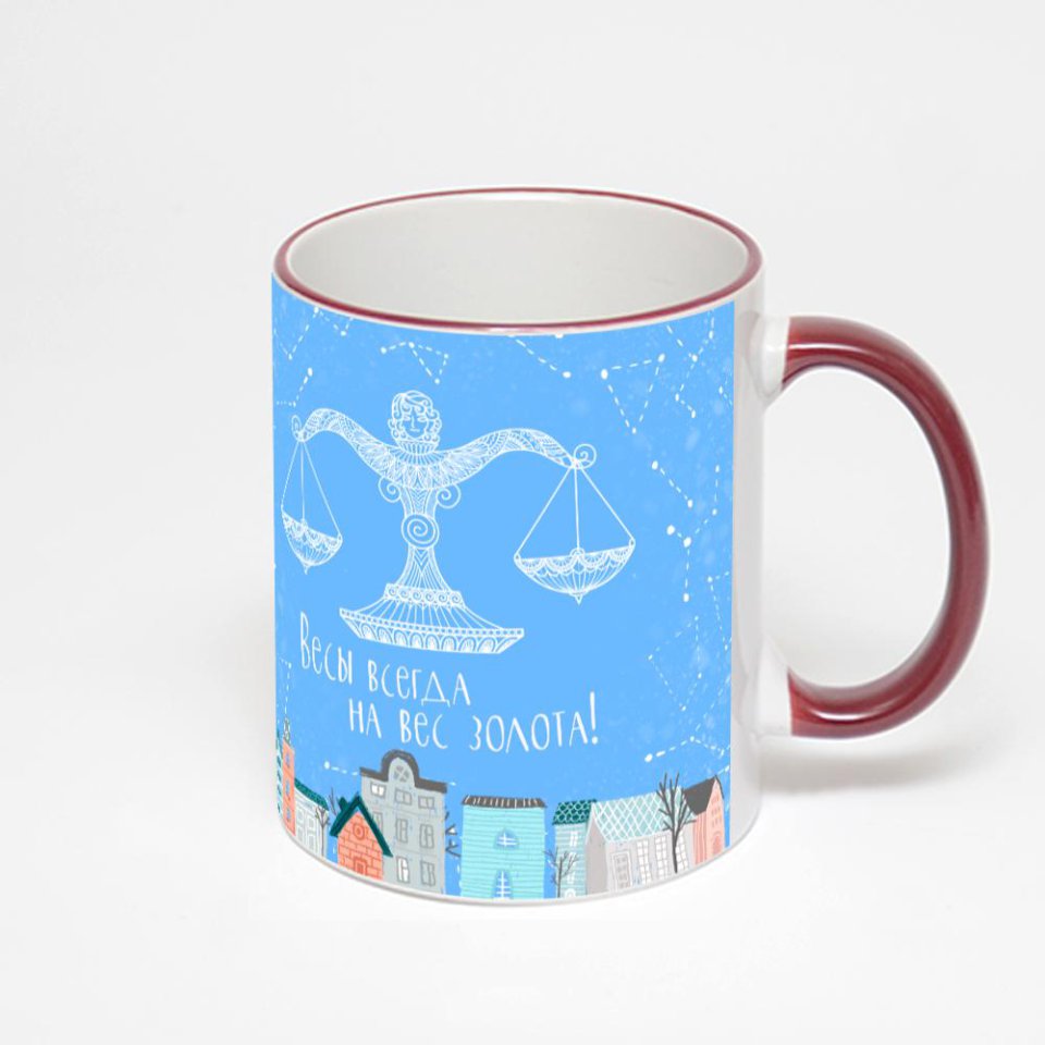 Кружка с бордовой ручкой и ободком