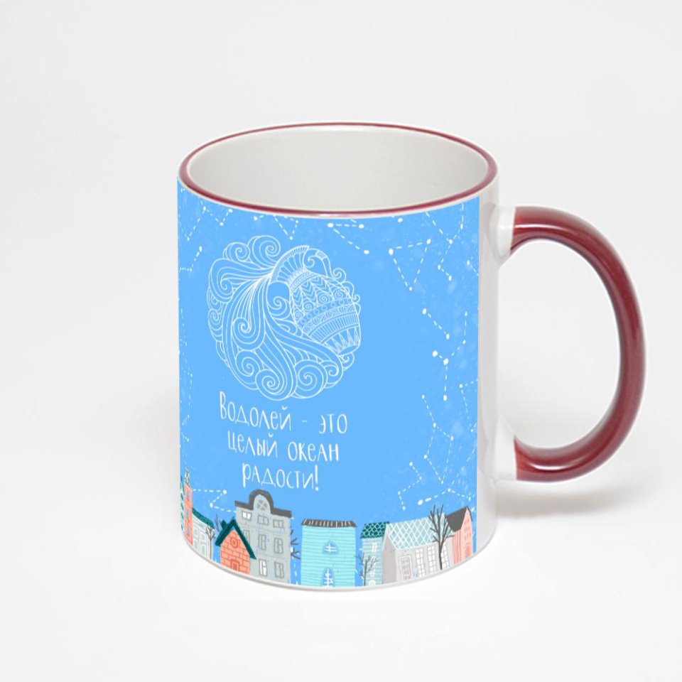 Кружка с бордовой ручкой и ободком