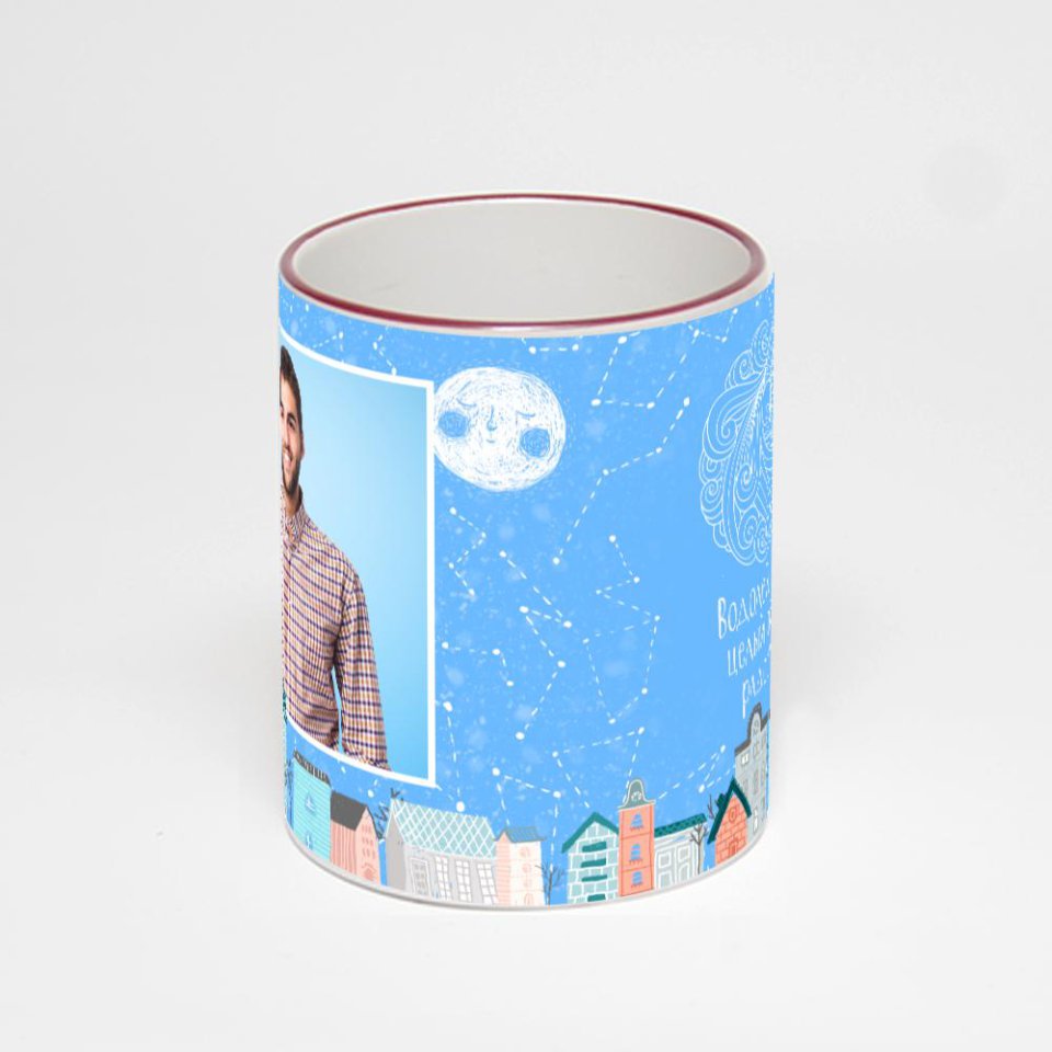 Кружка с бордовой ручкой и ободком