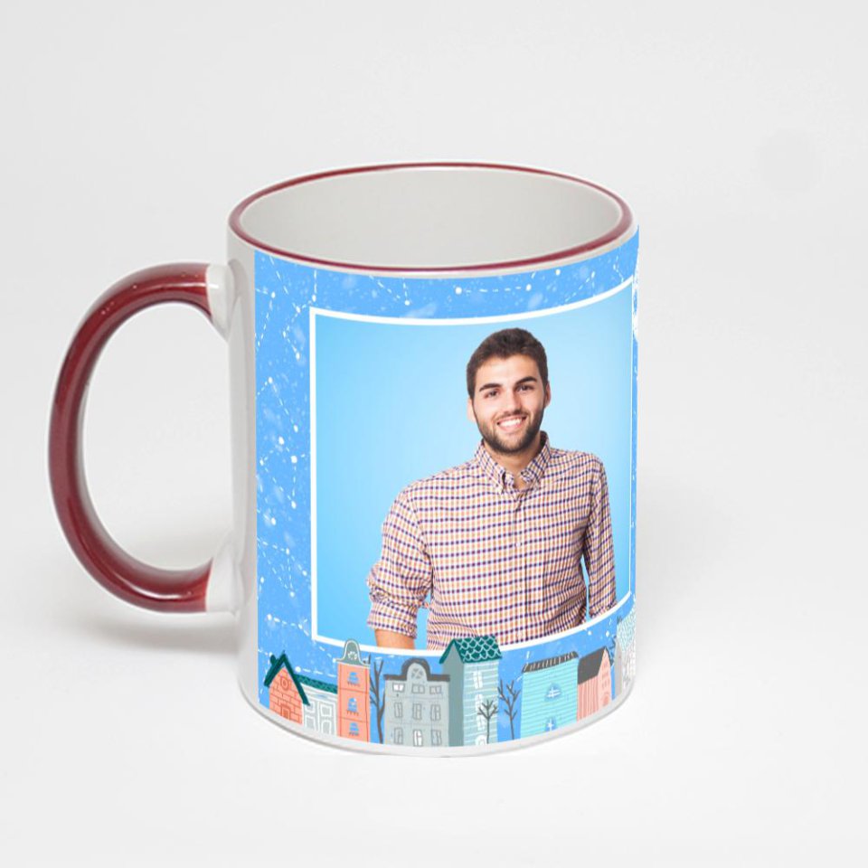 Кружка с бордовой ручкой и ободком