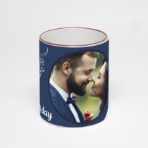 Кружка с бордовой ручкой и ободком