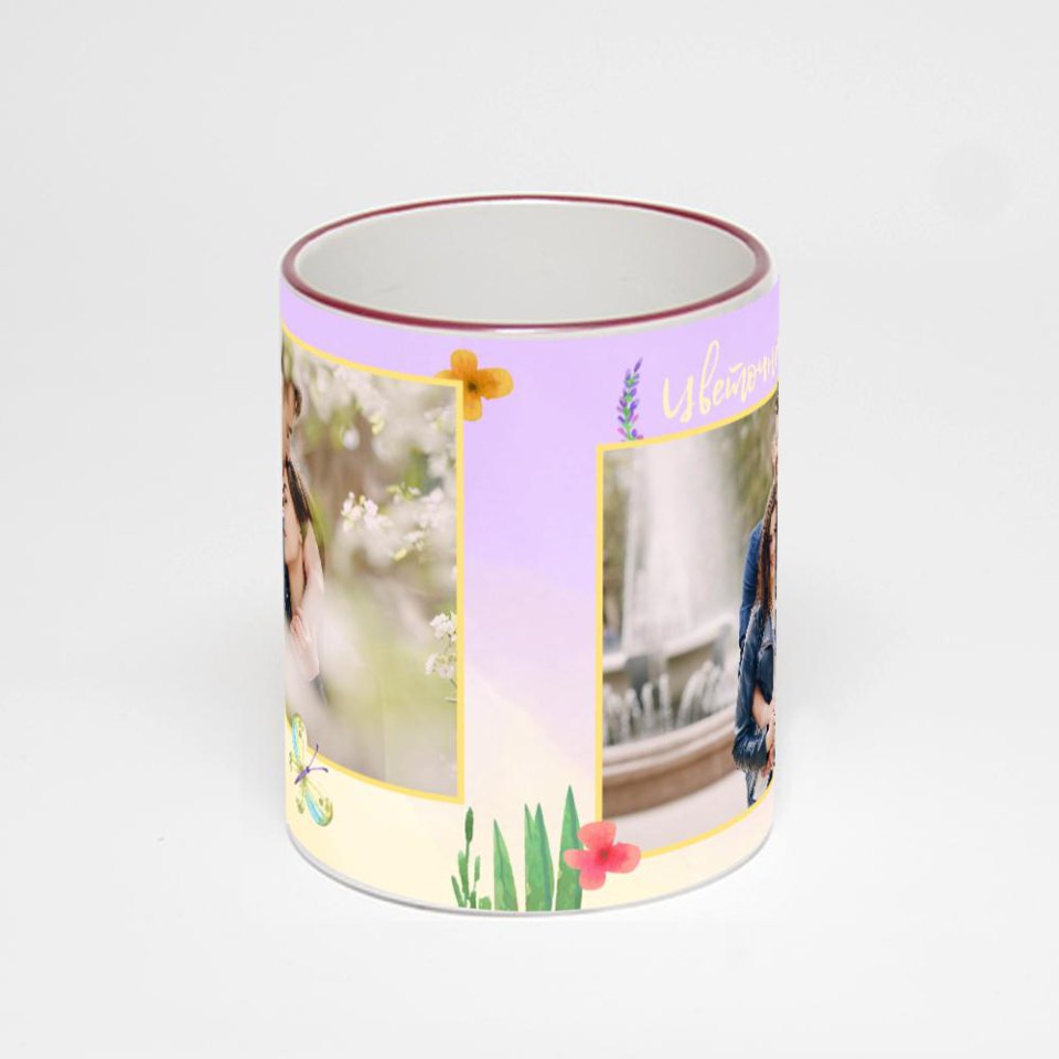 Кружка с бордовой ручкой и ободком