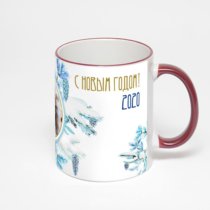 Кружка с бордовой ручкой и ободком