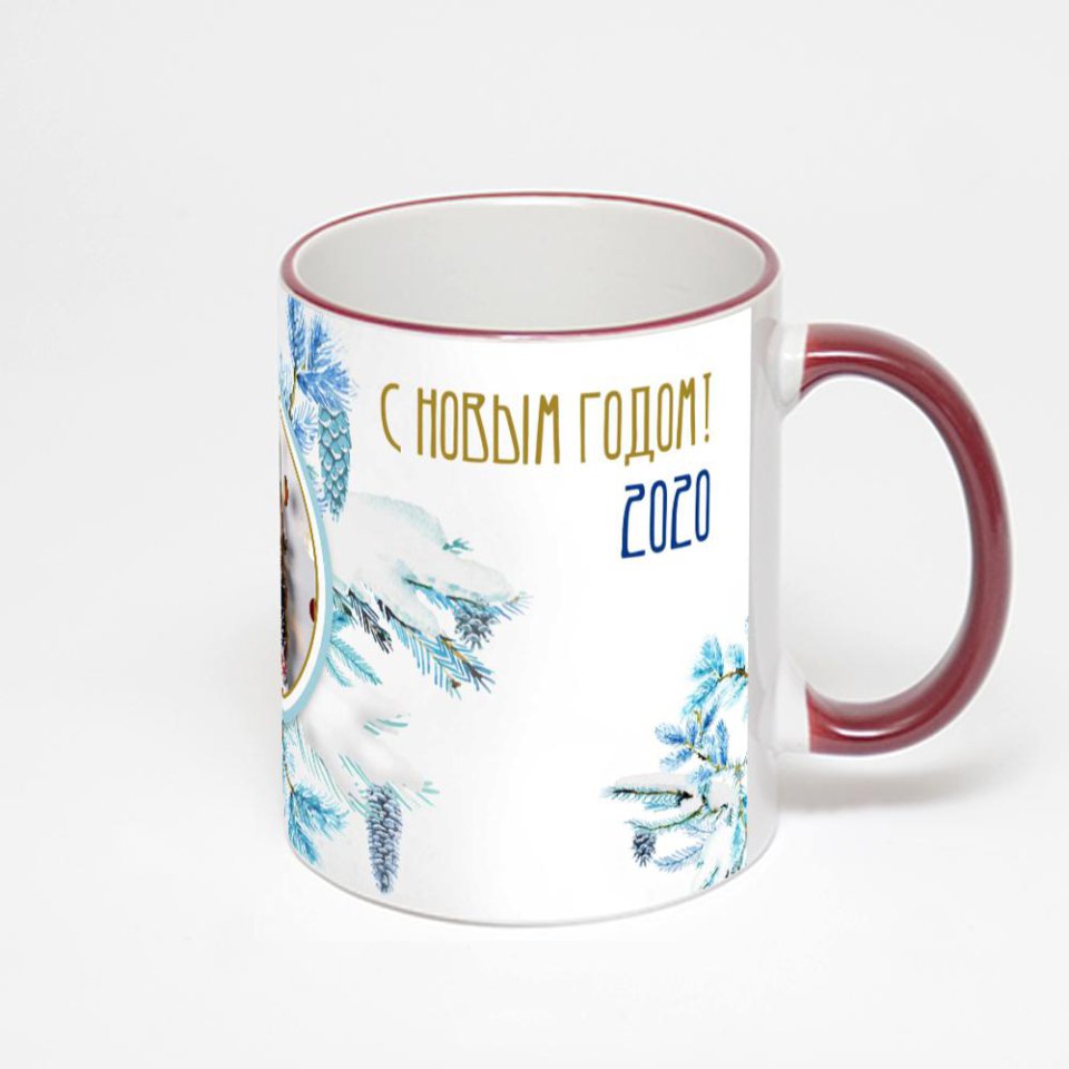 Кружка с бордовой ручкой и ободком