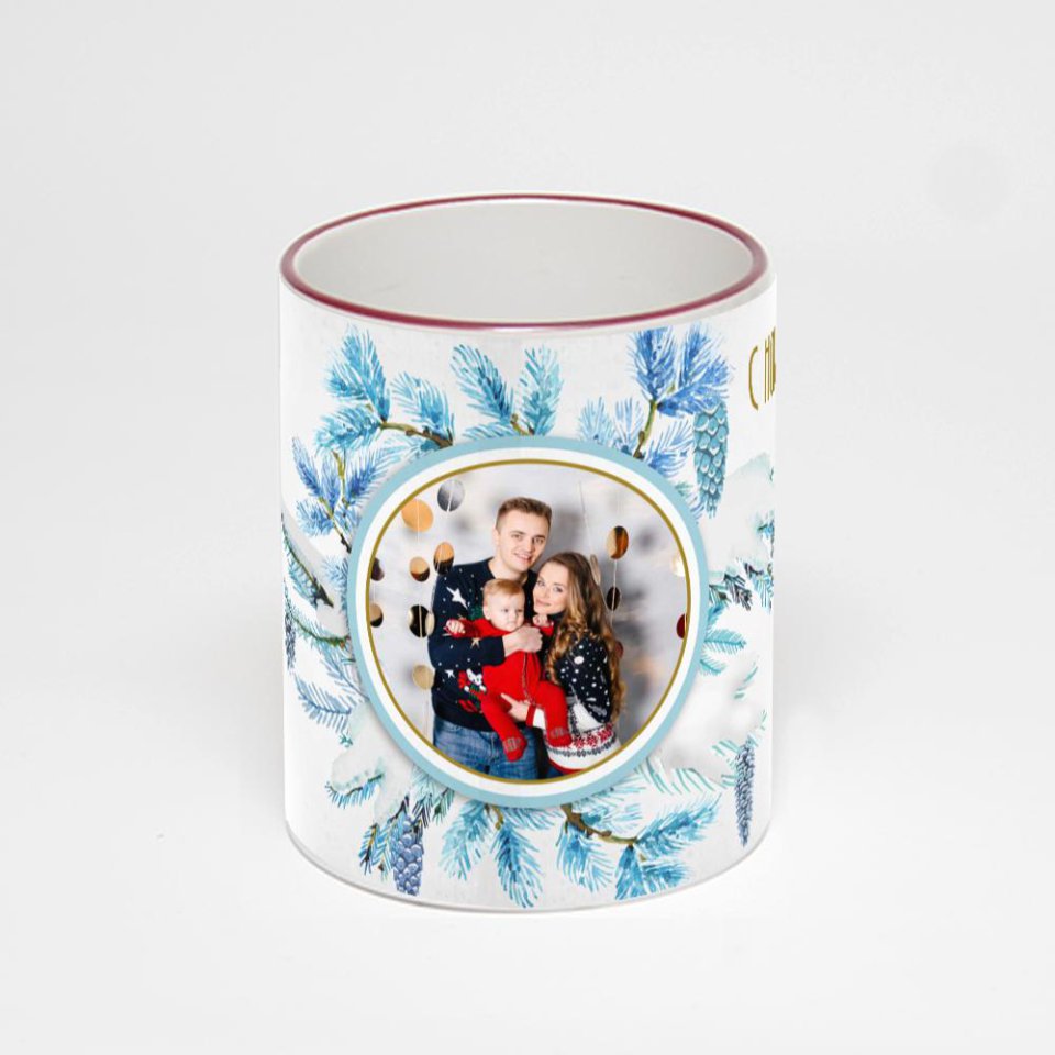 Кружка с бордовой ручкой и ободком