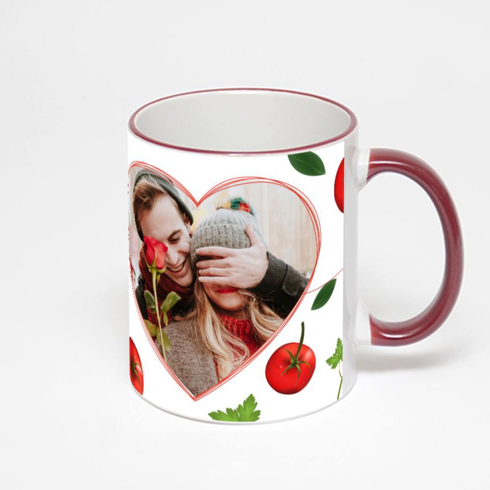 Кружка с бордовой ручкой и ободком