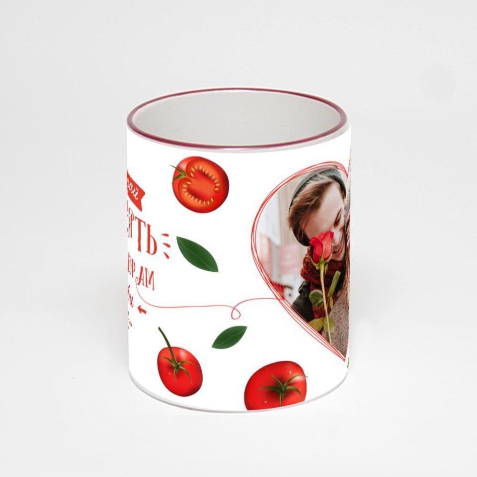 Кружка с бордовой ручкой и ободком