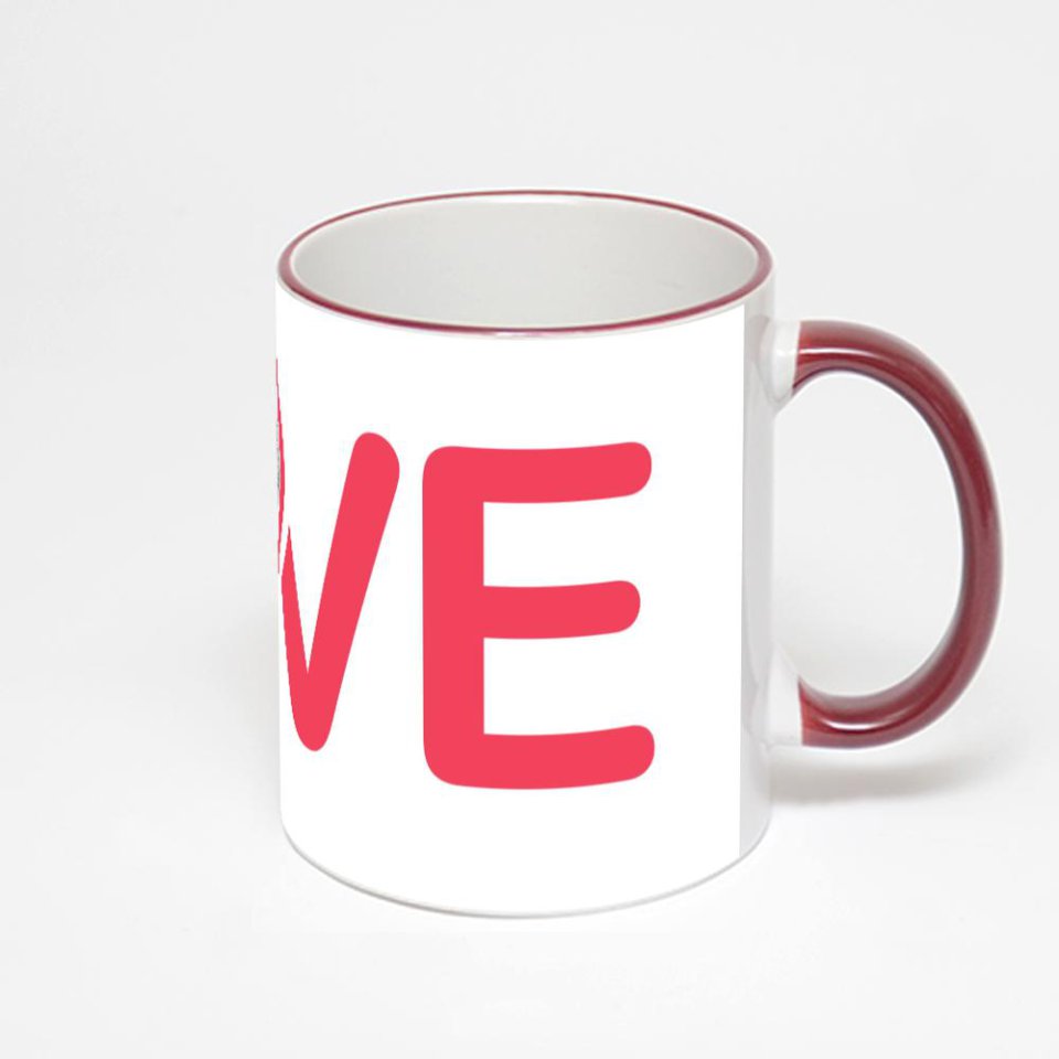 Кружка с бордовой ручкой и ободком