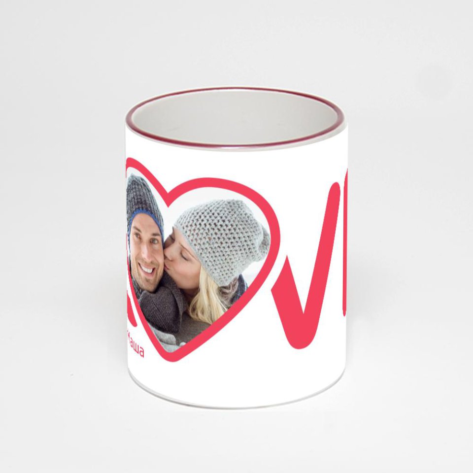 Кружка с бордовой ручкой и ободком