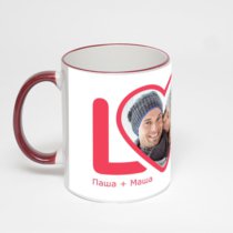 Кружка с бордовой ручкой и ободком