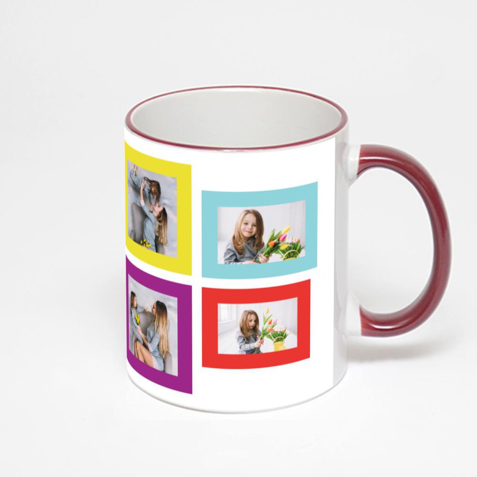 Кружка с бордовой ручкой и ободком