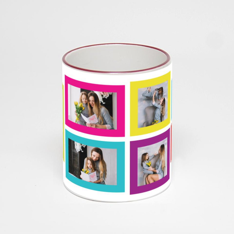 Кружка с бордовой ручкой и ободком