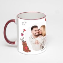 Кружка с бордовой ручкой и ободком