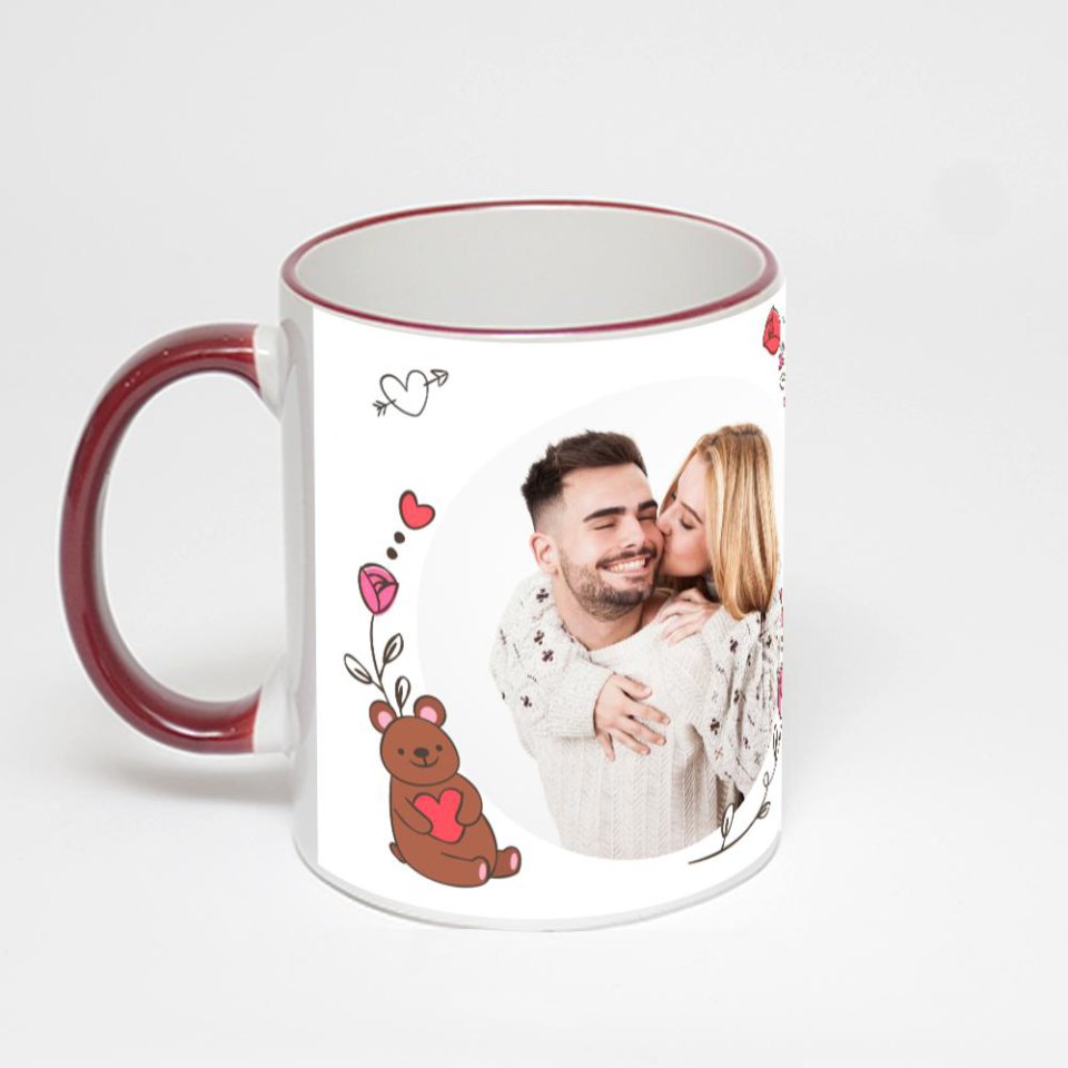 Кружка с бордовой ручкой и ободком