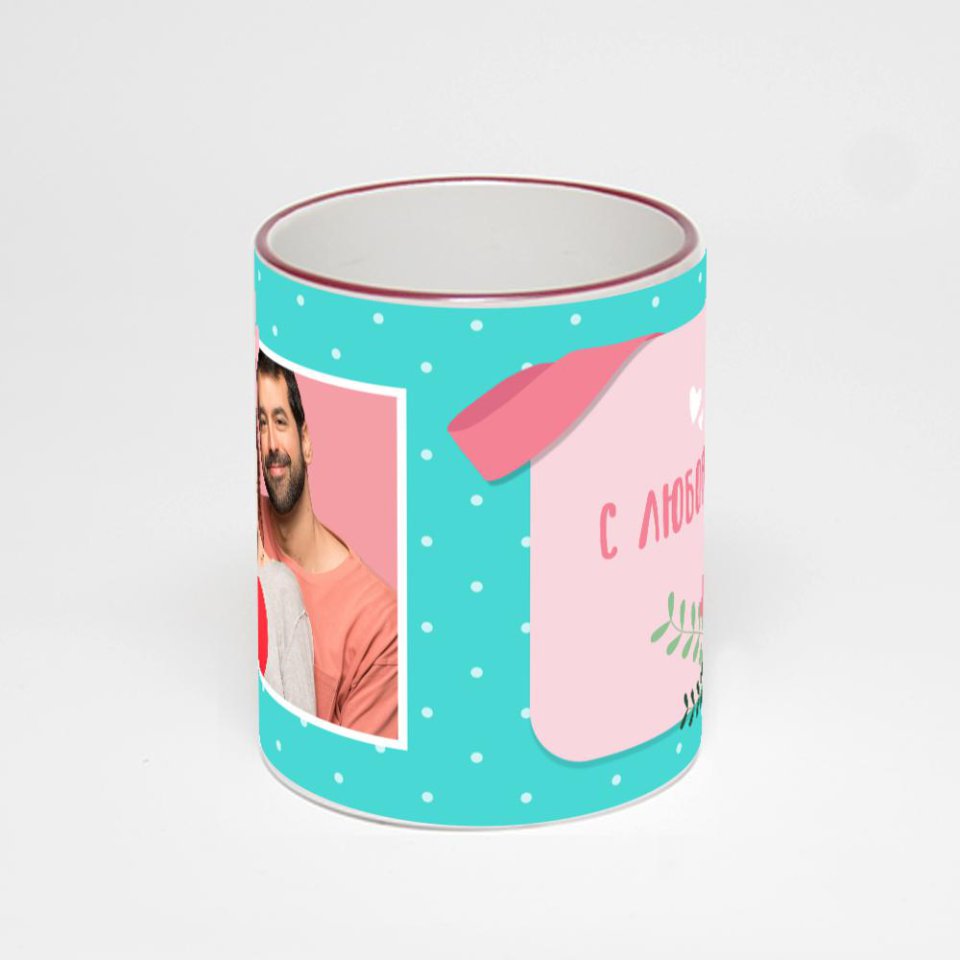 Кружка с бордовой ручкой и ободком