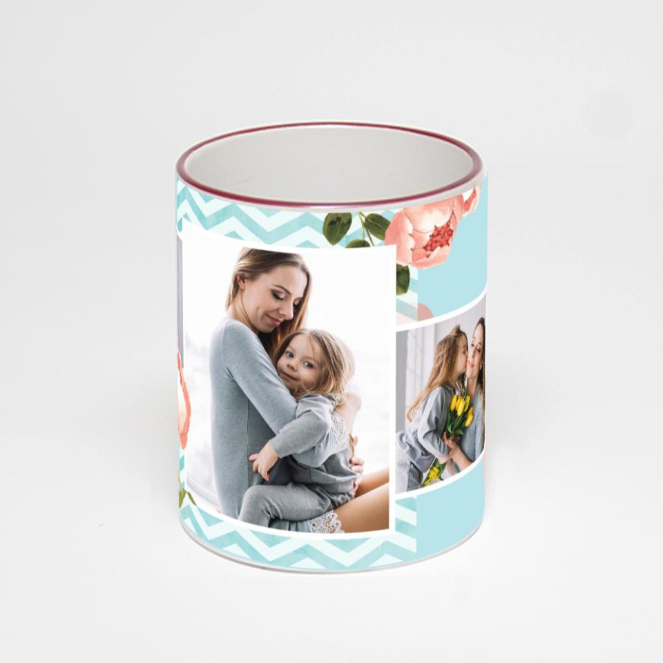 Кружка с бордовой ручкой и ободком