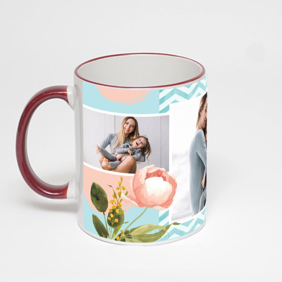 Кружка с бордовой ручкой и ободком