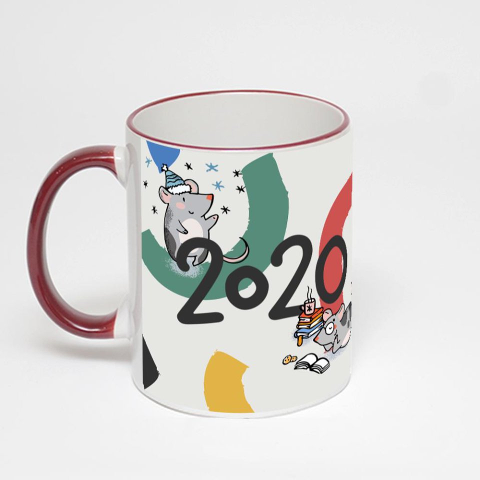 Кружка с бордовой ручкой и ободком