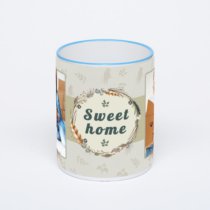 Кружка с синей ручкой и ободком