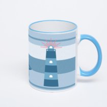 Кружка с синей ручкой и ободком