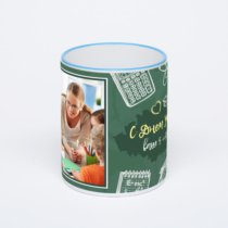 Кружка с синей ручкой и ободком