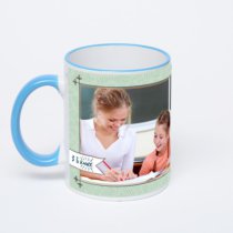 Кружка с синей ручкой и ободком