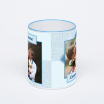 Кружка с синей ручкой и ободком