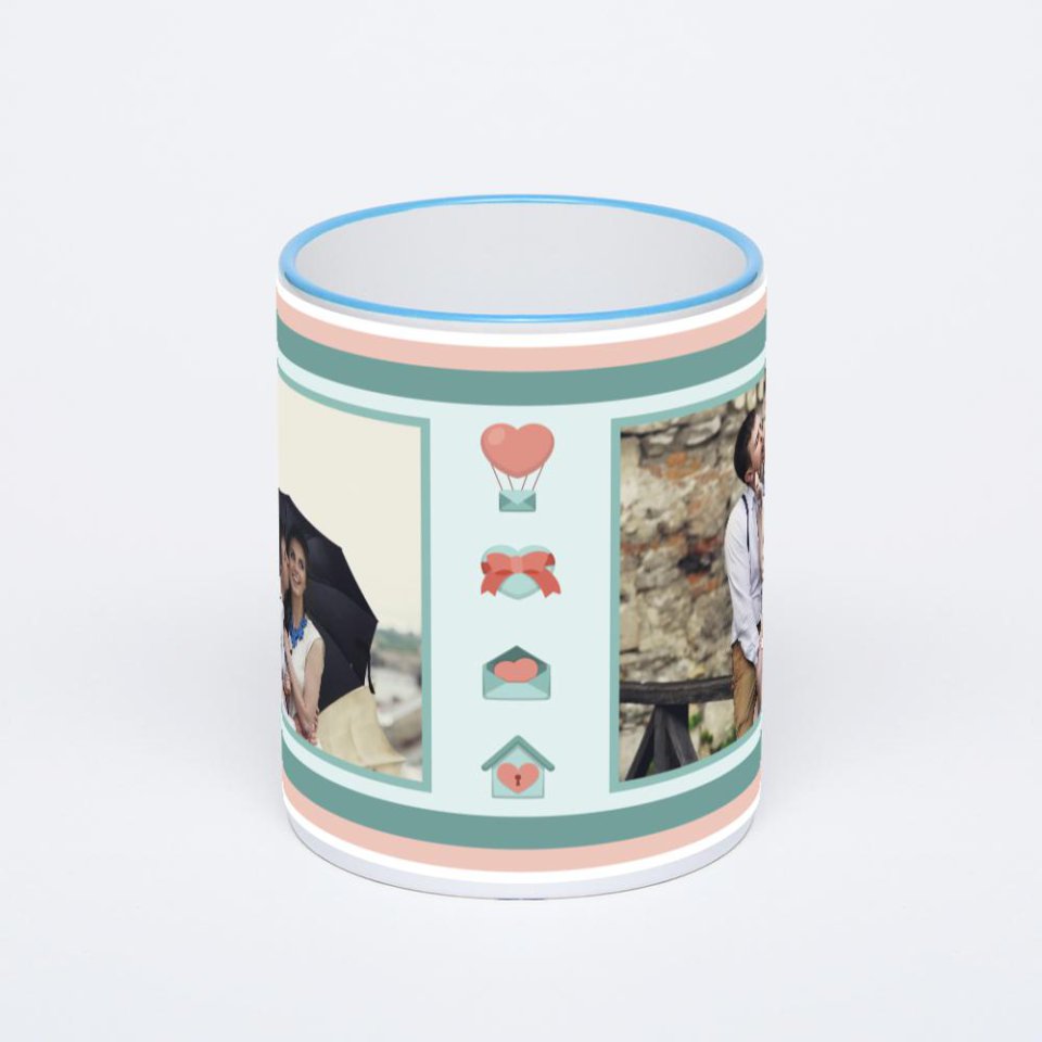 Кружка с синей ручкой и ободком