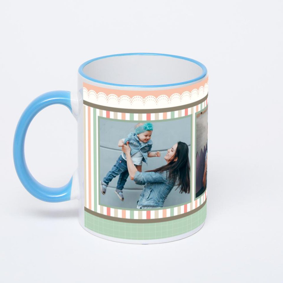 Кружка с синей ручкой и ободком