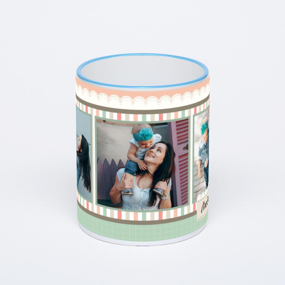 Кружка с синей ручкой и ободком