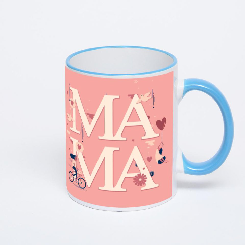 Кружка с синей ручкой и ободком