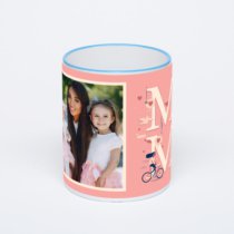 Кружка с синей ручкой и ободком