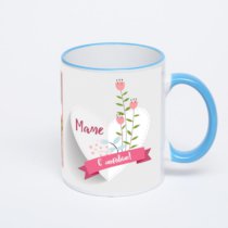 Кружка с синей ручкой и ободком