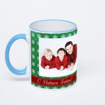 Кружка с синей ручкой и ободком