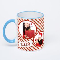 Кружка с синей ручкой и ободком