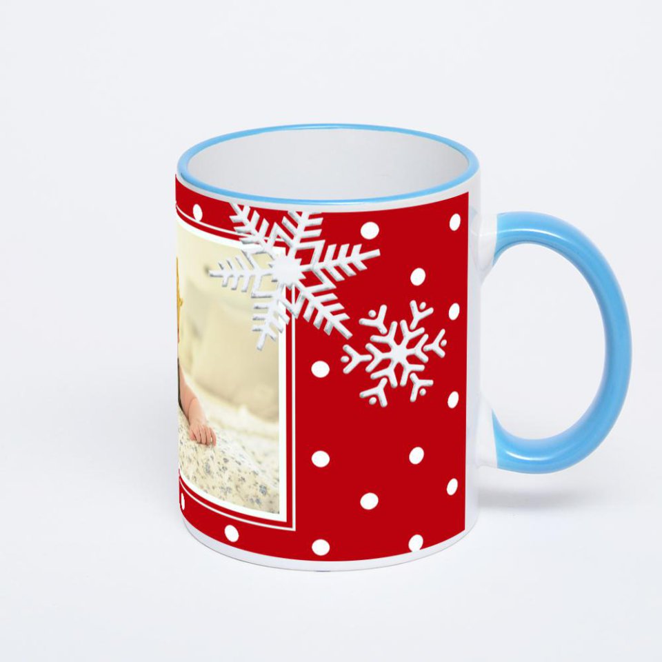 Кружка с синей ручкой и ободком