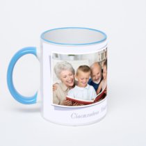 Кружка с синей ручкой и ободком