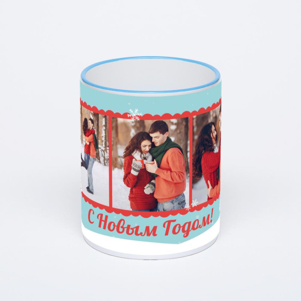 Кружка с синей ручкой и ободком