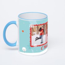 Кружка с синей ручкой и ободком