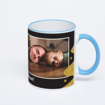 Кружка с синей ручкой и ободком