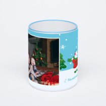 Кружка с синей ручкой и ободком